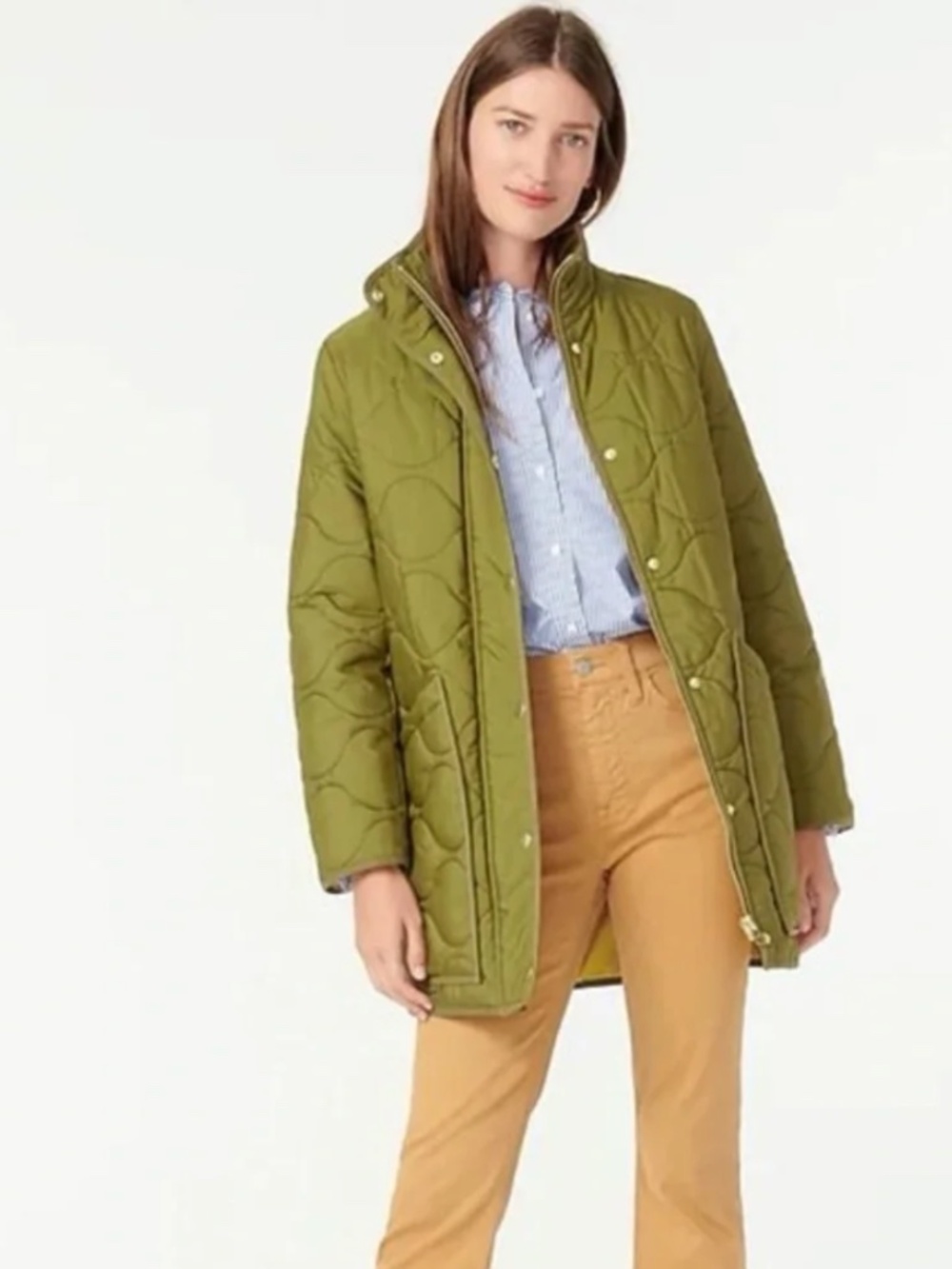 J.Crew Quilted Cocoon Puffer in Green